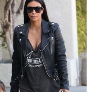 BLK black leather moto jacket as seen on Kim K